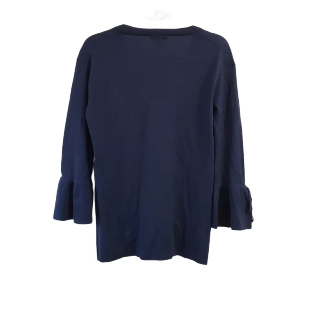 J. Crew Sweater XS Womens Navy Blue Merino‎ Wool V-Neck Drawstring Sleeve G9845